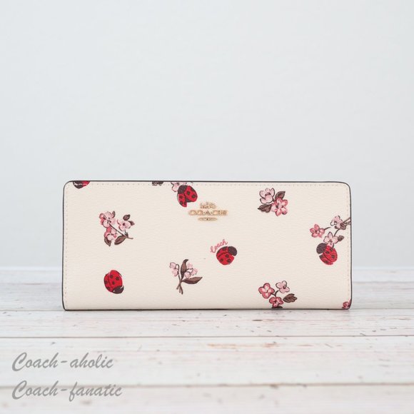 NWT Coach Slim Wallet With Ladybug Floral Print in Chalk Multi - Picture 4 of 8